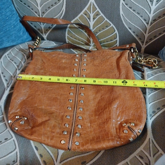MICHAEL KORS Uptown Astor Tote Studded Cognac Brown Leather Large Hobo Bag 13" - Picture 7 of 16